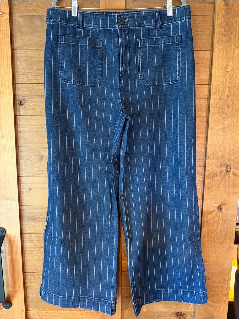LOFT Dark Blue Pinstripe Wide-Leg Jeans